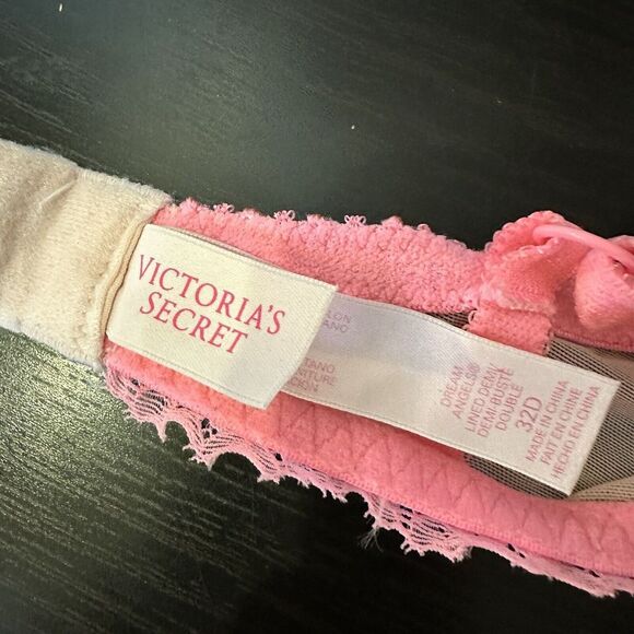 Victorias Secret Dream Angels Lined Demi Buste Double Bra 32d Bright Pink Lace - Picture 6 of 6